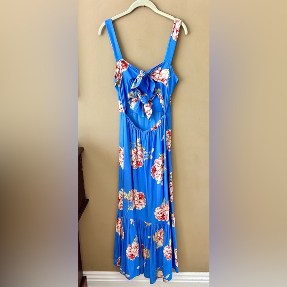 Intermix Mitzie Floral Sleeveless Dress Blue Maxi Tie Back Cutout Size 0 - Picture 6 of 10